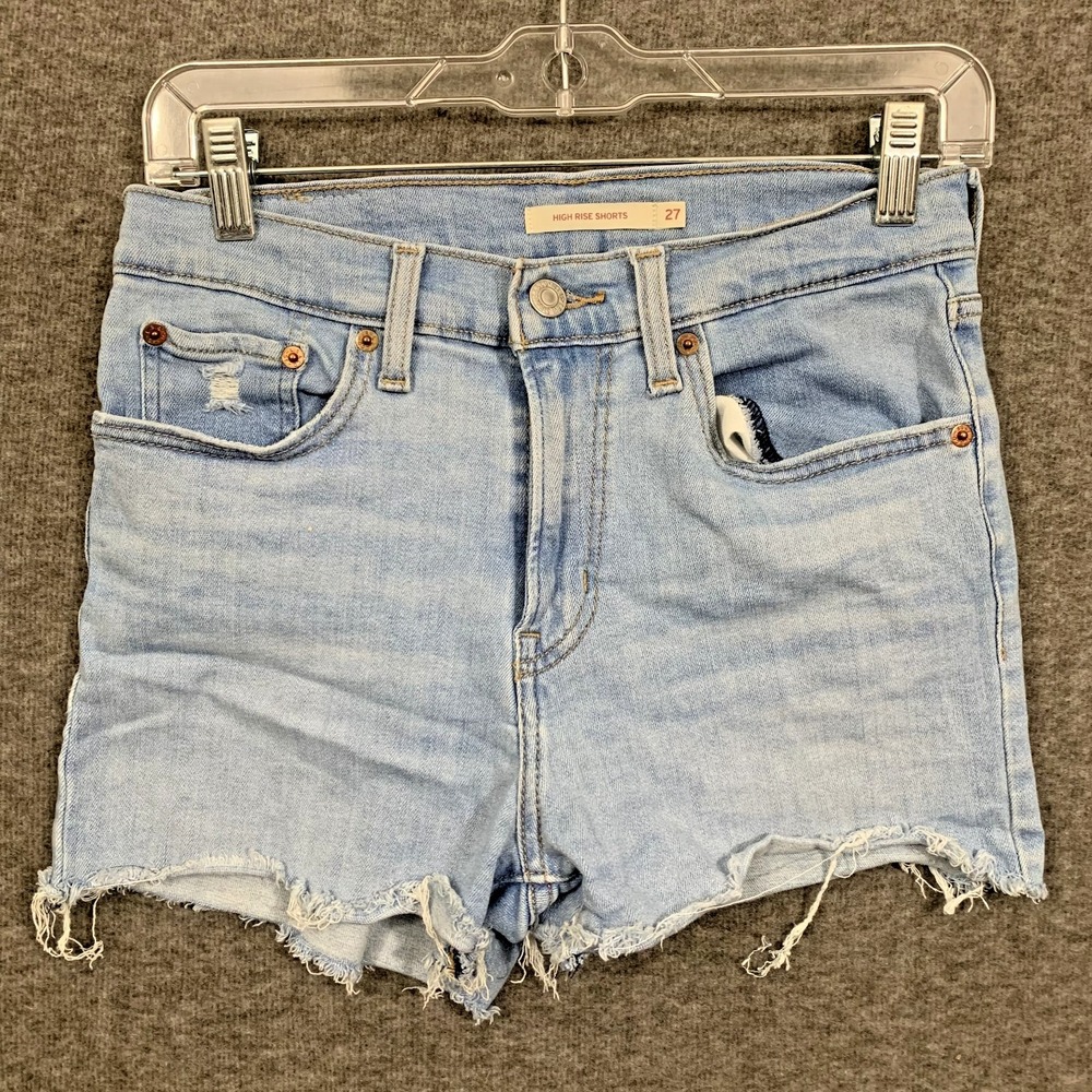 Levi's High Rise Shorts Women's 27 Frayed Hem Light Wash Stretch 2" inseam